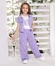 Ministitch Half Sleeves Girl 85 Text Printed Top With Coordinating Waffle Jacket & Pant Set - Lilac