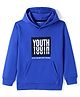 Doreme Lycra Knit Full Sleeves Hooded Sweatshirt Text Print & Kangaroo Pockets - Blue