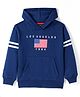 Doreme Terry Knit Full Sleeves Hooded Sweatshirt Text Print- Navy Blue