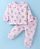 Doreme Nightwear Suit Front Open Bunnies Printed Co-Ord Set - Pink