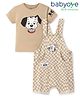 Babyoye Single Jersey Knit Dungaree & Half Sleeves T-Shirt With 101 Dalmatians Graphics & Badge Detailing - Tan