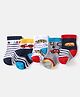 Cute Walk by Babyhug Cotton Knit Anti-Bacterial Ankle Length Car & Stripe Designed Socks Pack of 5 - Grey Blue & Red