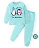 BLUSHES 100% Cotton Knit Full Sleeves Penguins Printed Tee & Pajama Set - Sea Green