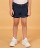 Creative Kids Above Knee Length Hearts Printed Denim Shorts - Dark Blue