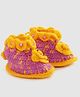 MayRa Knits Hand Knitted Floral Pearl Embellished Crochet Booties  - Yellow