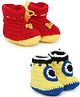 MayRa Knits Pack Of 2 Hand Knitted Colour Block Crochet Booties - Red & White