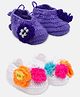 MayRa Knits Pack of 2 Hand Knitted Floral Crochet Booties - Purple & White