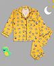 Pyjama Party Pure Cotton Woven Full Sleeves Smiley Printed Shirt With Coordinating Pajama Set - Yellow