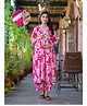 Aujjessa Cotton Three Fourth Sleeves Floral Printed & Lace Embellished Maternity Kurta Set with Concealed Zipper Nursing Access  Pink White