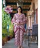 Aujjessa Cotton Batwing Sleeves Floral Printed & Lace Embellished Maternity Feeding Night Suit with Concealed Zipper Nursing Access  Pink Magenta