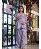 Aujjessa Cotton Three Fourth Sleeves Floral Printed & Lace Embellished Maternity Feeding Night Suit with Concealed Zipper Nursing Access  Lavender