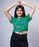 TeenTrums Rayon Half Sleeves Floral Printed Tie Up Crop Top - Green