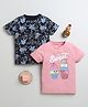 BUMZEE Pack Of 2 Cotton Half Sleeves Floral & Cup Cake Printed Tees - Navy Blue & Pink