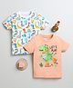 BUMZEE Cotton Pack Of 2 Half Sleeves Dinosaurs & Lets Play Text Printed Tees -Orange & White