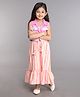 Taffykids Cotton Sleeveless Lace Detailed & Mirrors Embellished Ethnic Crop Shrug & Abstract Printed Singlet Tiered Dress - Orange & Pink