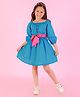 Lil' Drama Cotton Three Fourth Sleeves Solid Dress - Blue