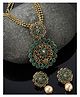 Sukkhi Eye-Catching Green Gold Stone Studded Multistring Long Necklace Set