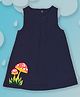 Pranava 100% Organic Cotton Sleeveless Mushroom Embroidered Dress - Navy Blue