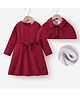 Kookie Kids Full Sleeves Solid Colour Party Dress with Collared  Poncho - Maroon