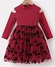 Kookie Kids Full Cold Shoulder Sleeves Party Frock With Floral Patch - Maroon