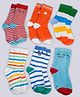 KUCHIPOO Pack Of 6 Star & Emoji Printed Socks - Red Orange Blue White & Green