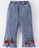 Kookie Kids Cotton Washed Cut & Sew Capri Pants with 3D  Cherry Applique - Blue