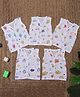 MumsLap 100% Organic Muslin Cotton Pack Of 5 Sleeveless Animals & Vehicles Printed Printed Jhablas - White