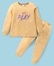 Smarty Girls Cotton Lycra Knit Full Sleeves Winter Wear Suit With Text Print - Mustard