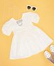 Pantaloons Junior Cotton Half Sleeves Bow Detailed Solid Dress - Off White
