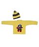 Windrop Solutions Full Sleeves Animal Designed Crocheted Sweater With Striped Coordinating Cap Set - Yellow