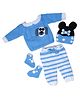 Windrop Solutions Full Sleeves Dog Designed Crocheted Sweater With Coordinating Striped Pajama Cap & Booties Set - Blue