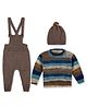 Windrop Solutions Full Sleeves Striped Crocheted Sweater With Solid Coordinating Dungaree & Cap Set - Multi Colour