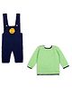 Windrop Solutions Full Sleeves Solid Crotcheted Sweater With Sun Designed Dungaree Set - Green & Blue