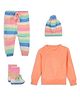 Windrop Solutions Full Sleeves Solid Crocheted Sweater With Coordinating Self Designed Pajama Cap & Booties Set - Multi Colour