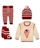 Windrop Solutions Full Sleeves Ice Cream Designed Crocheted Sweater With Coordinating Striped Pajama Cap & Booties Set - Beige & Red