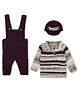 Windrop Solutions Full Sleeves Striped Crocheted Sweater With Coordinating Soild Dungaree & Cap Set - Multi Colour
