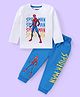 Babyhug Marvel Single Jersey Knit Full Sleeves Night Suit with Spider Man Graphics- White & Blue