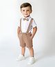 Bonfino Woven Half Sleeves Solid Colour Shirt & Shorts Set with Bow & Suspender - Tan & Off White
