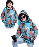 Ollington St. Woven Full Sleeves Hooded Padded Jacket With Abstract Print - Blue