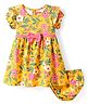 Babyhug Cotton Knit Half Sleeves Frock & Bloomer with Floral Print - Yellow