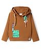 Olio Kids Lycra Knit Full Sleeves Hooded Sweatshirt with Text Print - Brown