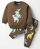 Doreme Terry Knit Full Sleeves Winter Wear Co-Ord Set With Dino Print - Tan