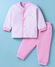 Zero Interlock Knit Full Sleeves Striped Night Suit with Bear Print - Pink