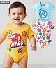 Babyhug Marvel Interlock Knit Half Sleeves Onesies with Avengers Print Pack of 3 - Yellow Blue & White
