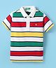 UCB Cotton Knit Half Sleeves Polo T-Shirt with Strips Design - Offwhite