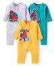 Babyhug Marvel Interlock Knit Full Sleeves Rompers With Spiderman Graphics Pack of 3 - Yellow Blue & Grey