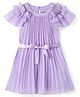 UCB Woven Half Flutter Sleeves Pleated Frock With Bow Applique - Lilac