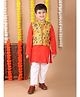 Kinder Kids Cotton Full Sleeves Solid Kurta Pyjama With Floral Printed Jacket - Red & Yellow