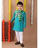 Kinder Kids Cotton Full Sleeves Solid Kurta Pyjama With Foil Motif Printed Jacket - Green & Blue