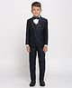 KIDS ISLAND Full Sleeves Broach & Beads Embellished 4 Piece Party Suit Set With Bow Tie - Blue